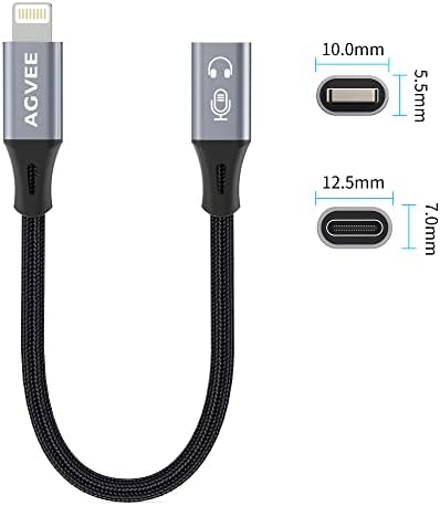 AGVEE 0,3ft USB-C do Convertera za Aidio adapter za iPhone iPad iOS uređaj za bežični USB C Lavalier mikrofon, USB C Digitalni uši slušalice i mikrofon, tamno siva