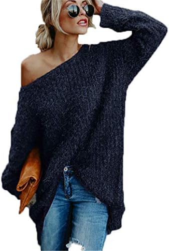 Andongnywell ženske džemper s ramenom dugih rukava labavi preveliki pulover plesti za plišane