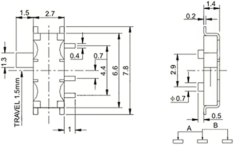 QISUO rocker prekidač 20pcs 7 pin klizač prekidač za uključivanje 2pozicija Micro slajd preklopni prekidač 1P2T H = 1,5 mm minijaturni horizontalni preklopnik SMD