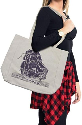 Ambesonne Nautical torba za kupovinu, stara jedrilica u okeanu na bijeloj pozadini Retro ilustracija