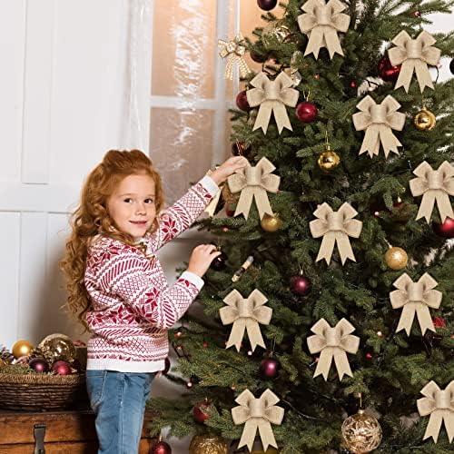 12 komada Božićno drvo luk Buffalo Burlap lukovi crno-bijeli prugasti luk božićni vijenac za obrt za