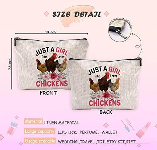 Just a Girl Who Loves Chickens Makeup Bag Travel Cosmetic torbe za žene djevojke, Farmhouse Floral Chickens