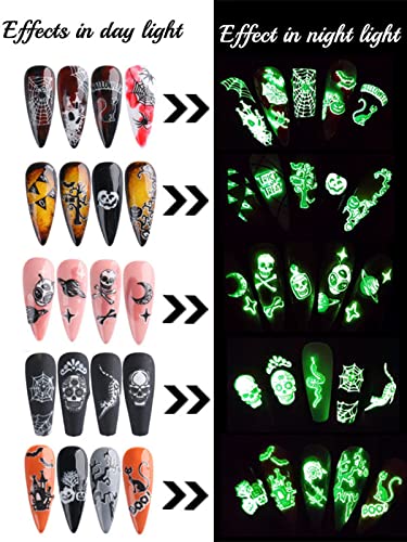 9 listova Halloween naljepnice za nokte 3D Luminous, TOROKOM Halloween samoljepljiva naljepnica