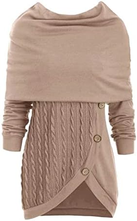 Ženski džemperi plus veličina O-izrez dugih rukava sa čvrstim botonom Pachwork asimetrični vrhovi džemper