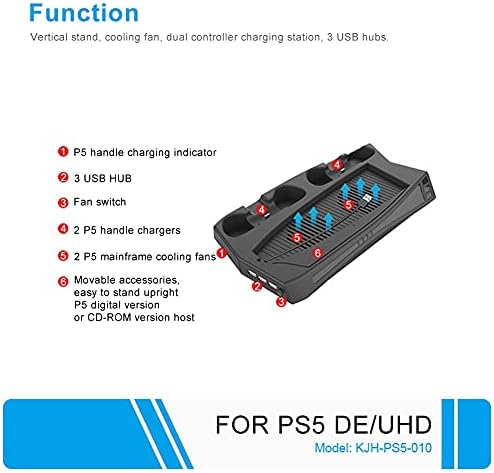 N / A stalak za punjenje sa ventilatorom za hlađenje 3 USB Hub Charger Port Cooler Handle Charger za PS5 dodatnu