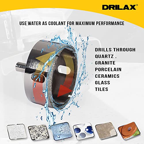Drilax 2-1/2 inča Dijamantno premazana bušilica za rupe keramička porculanska pločica stakleni rezervoar