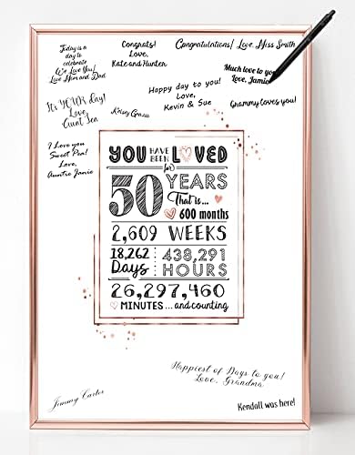 Katie Doodle Rose Gold ukrasi za 50. rođendan žene-slatka alternativa Knjiga gostiju - sjajni pokloni za 50. rođendan za žene ili ukrasi za 50. godišnjicu-Poster sa znakom 11x17 inča [Neuramljen] ružičasto zlato