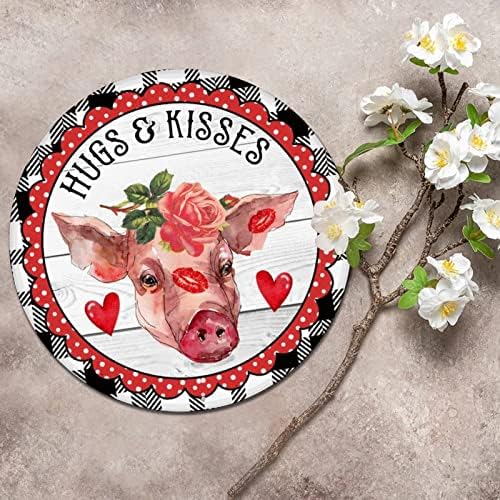 Okrugli metalni znak Valentinovo, farmi životinja svinjevi zagrljaji i poljupci Vintage vijenac potpisuje bar