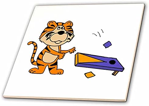 3drose Funny Cute Tiger igra plavu i narandžastu igru Cornhole Sports Cartoon-Tiles