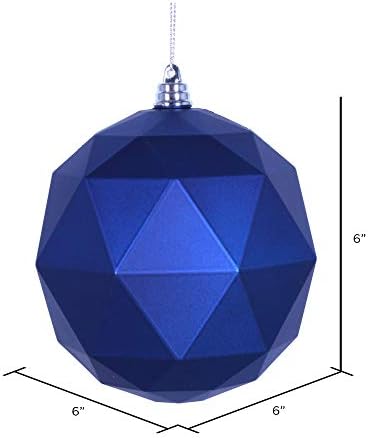 Vickerman 6 Geometrijska Lopta Za Božićni Ornament, Plava Mat Završna Obrada, Otporna Na Lomljenje Plastike,