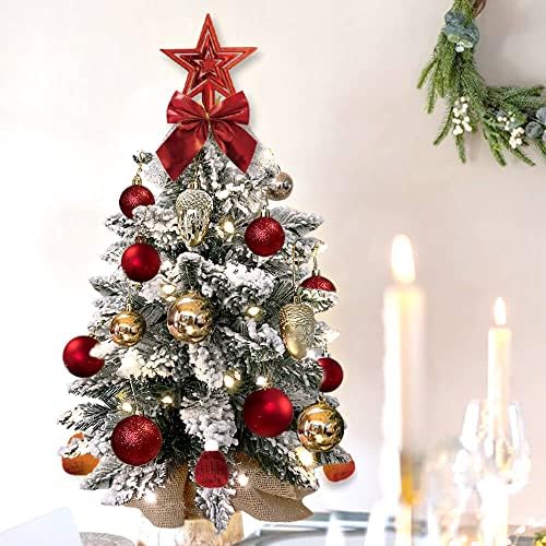 TABLETOP Božićno drvce 20-rudni mini ukras za vrh stol, umjetni snijeg palio Arbol de Navidad sa Xmas ukrasima, božićnom dekoru za kućni apartmanski ured