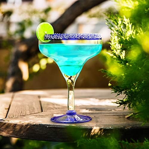 Meksički ručno puhano staklo – Set od 4 velika 16oz, Cobalt Blue Rim Line, Luxury Margarita & čaše za