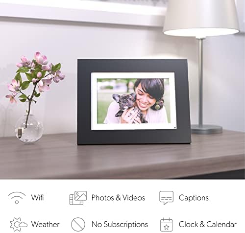 Brookstone PhotoShare 8 pametni digitalni okvir za slike, šaljite slike sa telefona na okvire, WiFi, 8 GB, drži 5,000+ slika, HD ekran osetljiv na dodir, Premium Crno drvo, jednostavno podešavanje, bez naknade