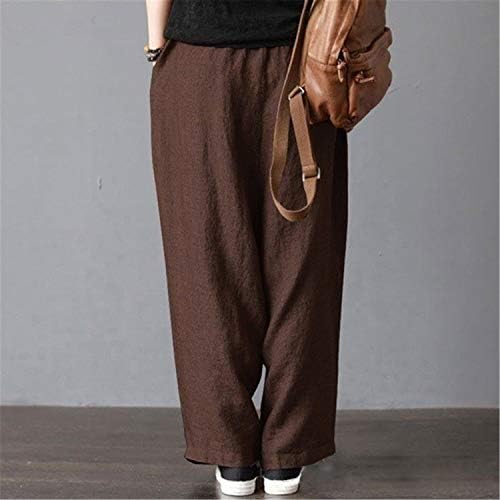 Ženske Casual pamučne lanene široke pantalone elastični struk Relax Fit pantalone sa fenjerom široke