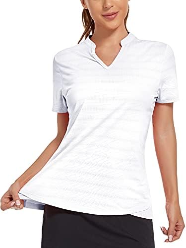 MIER ženske golf polo majice bez ovratnika UPF 50+ kratke rukave teniske majice za trčanje V-izrez
