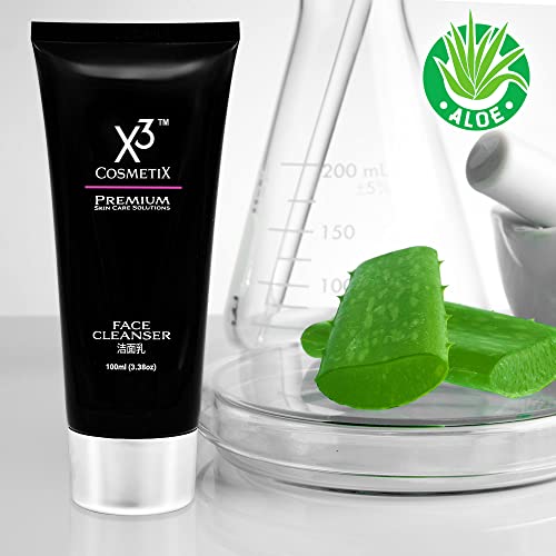 X3 Cosmetix sredstvo za čišćenje lica / Premium proizvodi za njegu kože lica / sa zelenim čajem i ekstraktom Aloe vere / 3.38 oz
