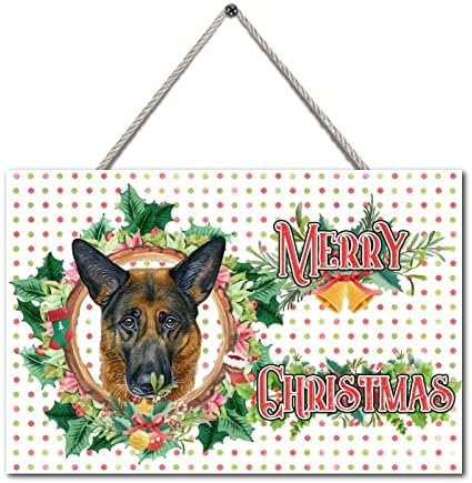 Sretan božićni znak simpatični pas holly vijenac drveni zid znakovi viseći božićne ukrase za seosku barur