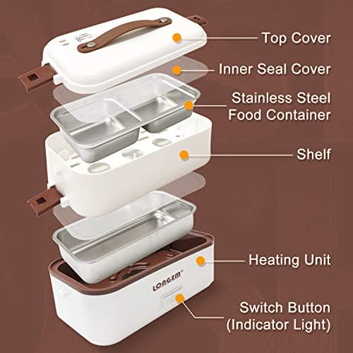 Električna kutija za ručak prijenosni grijač hrane za rad u kućnoj kancelariji 110v dvoslojni nehrđajući čelik 304 sa odjeljcima koji se mogu ukloniti posuda za hranu sa žlicom