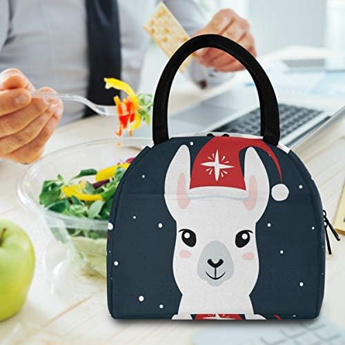 Izolovana torba za ručak za žene - Happy Christmas Llama velika nepropusna torba za ručak sa naramenicama