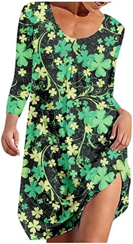 NOKMOPO ženske haljine dugi rukavi modni Casual okrugli vrat St. Patrick Dan Print Casual duge