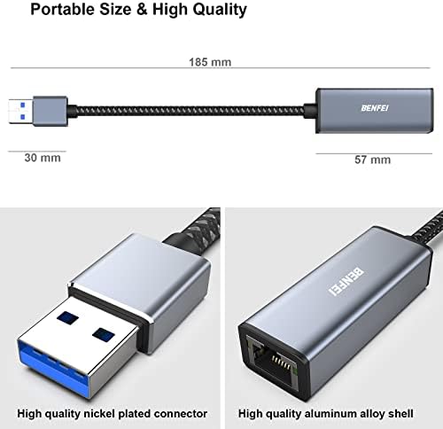 BENFEI USB na Ethernet Adapter, USB 3.0 do 10/100/1000 Gigabit Ethernet LAN mrežni Adapter kompatibilan za MacBook, Surface Pro, Notebook računar sa Windows7/8/10, XP, Vista, Mac
