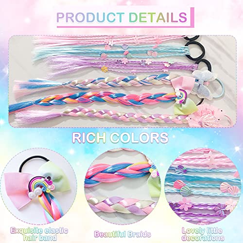 6kom u boji pletenice ekstenzije za kosu za djecu, Djevojke Rainbow rep produžetak sa mašnama & gumice, sintetički