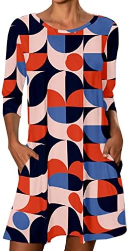 Miashui Swing haljina sa džepovima ženski okrugli vrat modni štampa srednji rukav velike veličine