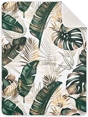 Swaddle pokrivač Zlatni zeleni tropski list pamučni pokrivač za dojenčad, primanje pokrivača, lagana mekana prekrivačica za krevetić, kolica, raketa, 30x40 u bijeloj boji