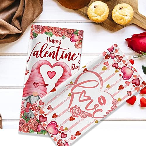 Valentinovo Kuhinjski ručnici, Valentine ručnici Set 2, Patuljci Love Hearts ruže Happy Valentinovo