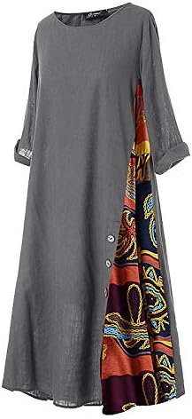 Žene Vintage Labava haljina kontrastna boja Print pola rukava ogrtači ogromne pamučne platnene haljine