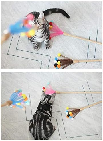 Oallk mačka igračka za kućne ljubimce štandačka trupa sa drvenim šipkom pom pom zvona mačene teaser igračke