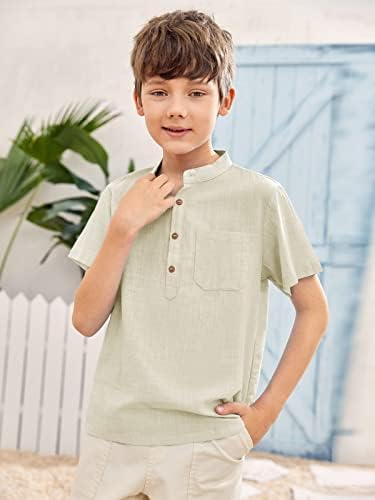 Inorin Boys Button Up Henley Shirt kratki rukav lagana ljetna posteljina pamučne haljine majice Tees vrhovi
