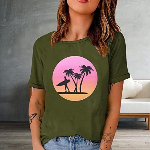 Ženske Grafičke Majice, Modne Tinejdžerke Ljetne Tees Plaža Kokosovo Drveće Surfati Vrhovi Dressy