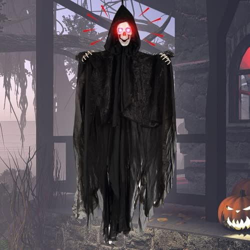 45 Halloween viseći Grim Reaper, Animirani ukrasi sa jezivim zvukom i osvjetljavaju crvene oči, ukrasi