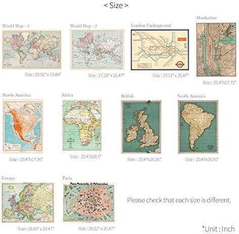 Monolike Vintage poster i pakiranje papira, dizajn karte svijeta 10 listova