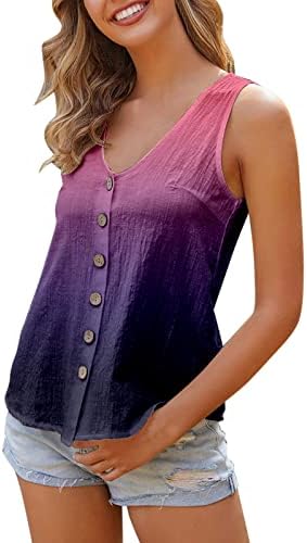 MIASHUI svilena ženska ljetna majica sa dugmadima bez rukava Casual gradijent sa štampanim V izrezom pamuk Tank Top beer Pong Tops
