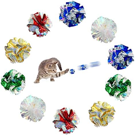 Andiker 10kom Cat Crinkle Balls, 2,5 in Mylar Crinkle Balls lagan i sjajan može napraviti zvuk lopte za šuštanje mačaka 5 boja igračke za mačke u zatvorenom prostoru za održavanje kondicije