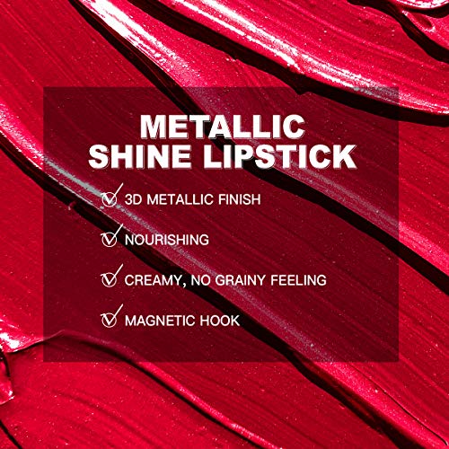 Oulac metalik ruž za usne Set za Božić High Impact Red Lipcolor sa hidratantna Formula, Vegan & okrutnost-Free, Full-pokrivenost boja za usne 4.3 g X 3kom