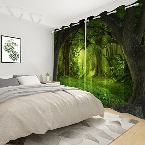Dorcev očarane šumske zavjese zelene fantastične čarobne šumske prozorske zavjese za djecu Dekor Sunshine džungle Botaničke biljke vileske bajke dječake Djevojke prozorske zavjese, 42x84 inča, 2 ploče