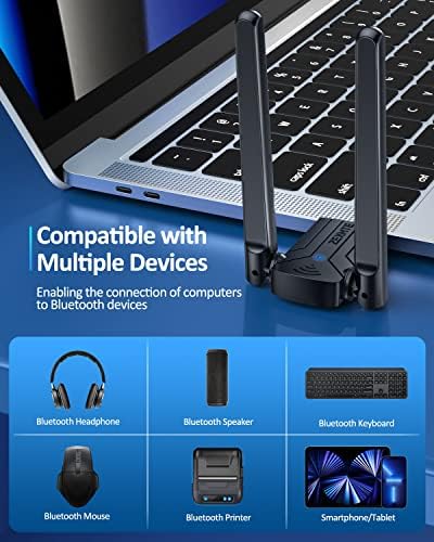 USB Bluetooth Adapter za PC 5.1, Bluetooth USB Adapter dugog dometa za Windows 11/10,492 FT/150m