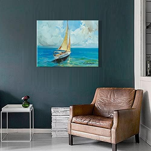 Nautical Sailboat Canvas Wall Art Seascape Paintings, Ocean Decor Artwork Pictures za dnevni boravak