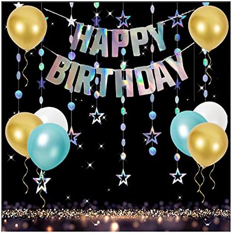 Sretan rođendanski set za rođendanu --iridescentni rođendan Baner Twinkle Hollow Star Circle Dot Garland 12inches lateks balon za dječake i djevojčice, muškarce i žene, dječje delijske ukrase za rođendan