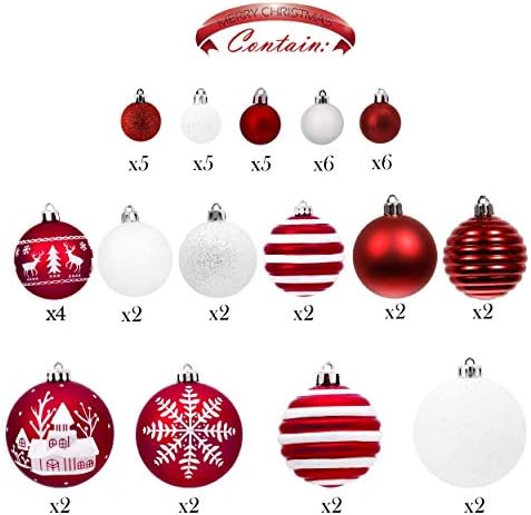 Valery Madelyn tradicionalne crvene i bijele Božić loptu ukrasi, Shatterproof Božić stablo ukrasi