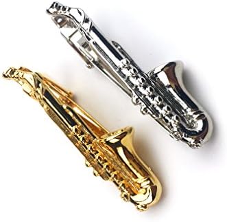 ZUNON Saxophone tie Clips Sax Tie Bar Tacks Muška Srebrna zlatni ton muzički Instrument Tie Clasps muzičar pokloni