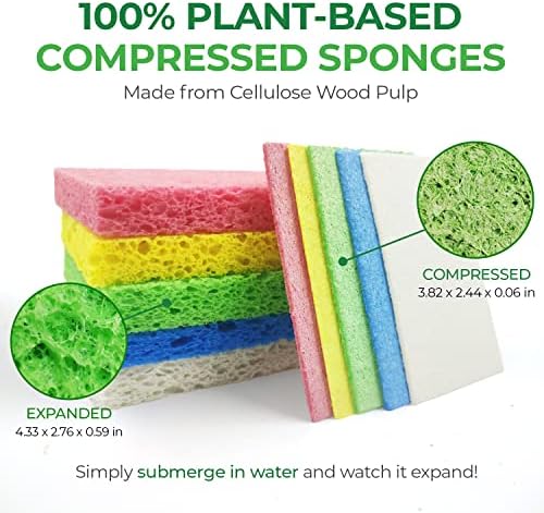 Airnex Biorazgradive celulozni komprimirani spužvi - pakovanje 32 kuhinjske spužve za čišćenje - teška dužnost i prirodni višenamjenski spužvi za čišćenje domaćinstava Dobar za kuhinju, kupatilo i površine