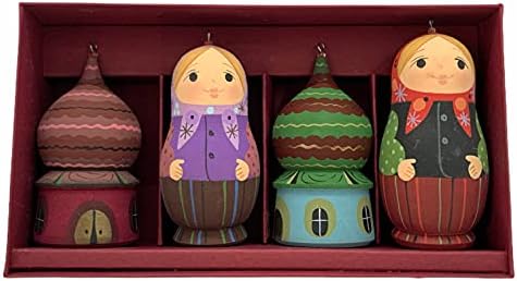 Postavi božićne ukrase stabla karamel 4 kom gniježđe lutke hramove drvene viseće figurinske ukrase. Dobar dekor.handmade u Rusiji.