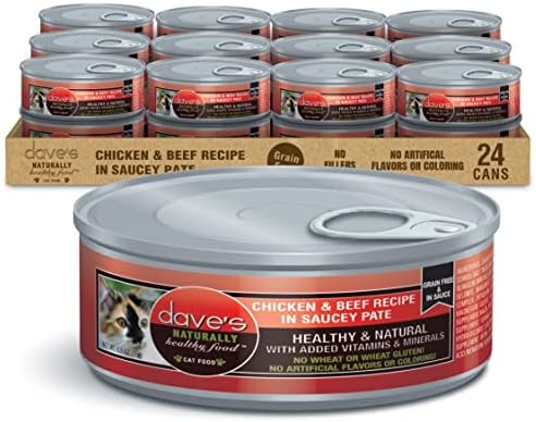 Dave's Pet Food Zrno besplatno mokro mačje hrana, prirodno zdrava konzervirana mačka hrana, dodani vitamini i minerali, pšenica i gluten, 5,5 oz