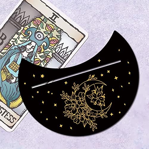 Gorgecraft 5 x 4 inčni drveni tarot Card Stand Crni mjesec u obliku mjeseca i cvijeća uzorak tarot kartica oltarna držač zaslona za vještice Alat za zaštitu od tarot dekora wiccan pribor