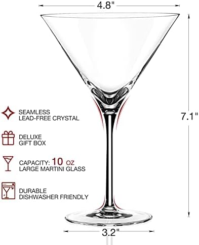 Luna & amp; MANTHA martini naočare | Set 4 | 10oz | ručno puhani kristalni veliki Martini stakleni Set