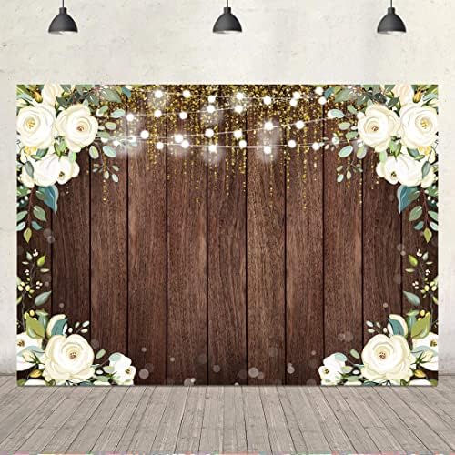 Ticuenicoa 7x5ft Rustikalni drveni zid Retro Bijela cvjetna pozadina za tuš za bebe ukrasi za rođendanske